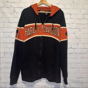 Vintage Harley-Davidson Men's Women's Black and Orange Zip-Up Hoodie